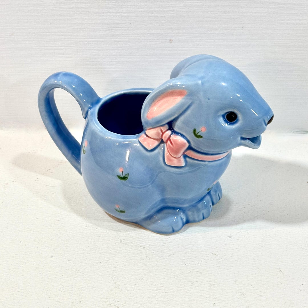Vintage Otagiri, Bunny Creamer, Blue With Pink Tole Roses, Ceramic ...