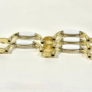 Vintage Porcelain & Brass Cabinet Pulls - 1950s Hardware, Set of 5