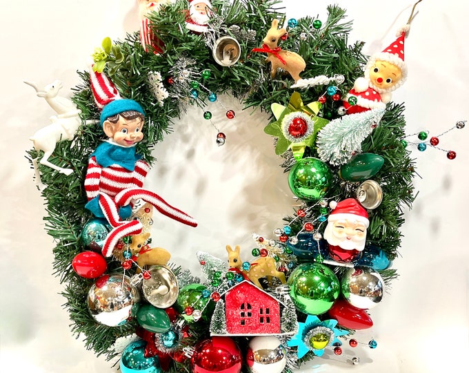 Vintage Christmas, Kitsch Ornament Wreath, Circa 1960s, One of a Kind