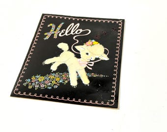 Flocked Lamb, Greetinng Card, Hello Spring, Scrapbooking, MCM Kitshy Mid Century, See Photos