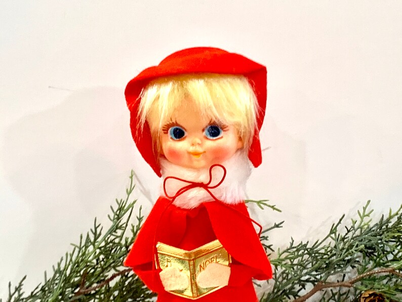 Vintage Christmas Tree Topper. Caroler Girl Red Flocked Big - Etsy