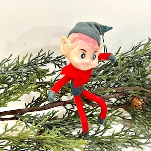 Vintage Felt Elf Pixie Ornament: 1960s Taiwan Christmas Decor