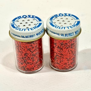 NOS-glitter, kleine schudfles, 1 pot rood, 2 beschikbaar, jaren 1970, ambachtelijke levering, fijne glitter, RODE glitter, PRIJS voor 1 pot