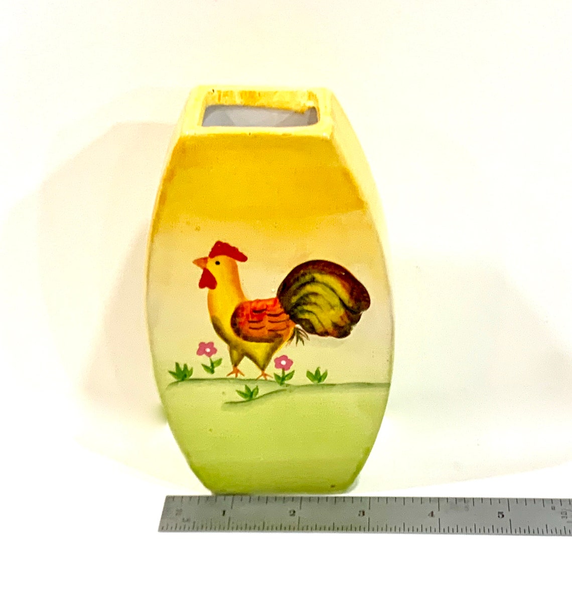 Vintage Rooster Vase 3D Rooster Hand Painted Yellow Ombre Etsy