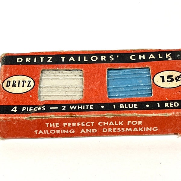 Vintage Sewing Notions, Tailors Chalk, John Dritz and Sons, Original Box, Blue White Chalk, 2 White, Mid Century 1940s, Gift for her