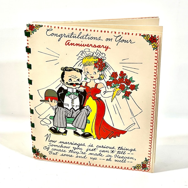 Anniversary Card,, Humorous Card, Halls Bros, Mid Century 1940s, Spiral Bound Card, Scrapbooking, Card Making, With Envelope, Signed Card