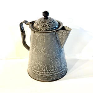 1920s Coffee Pot, Gray Swirled Enamelware, Graniteware Primitive Farmhouse Kitchen, Cottagecore