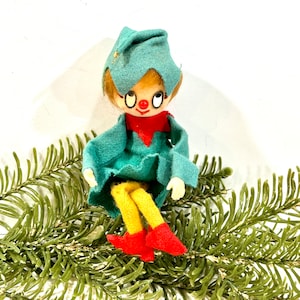 Vintage jultomte från 1950-talet: Grön filt, stort öga - Tillverkad i Japan