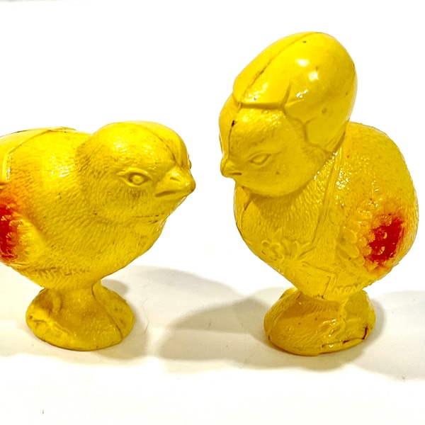 Vintage Easter, 1930' Viscoloid, Non Inflam, Celluloid Chicks, Hatching Chicks, 2 Figurines