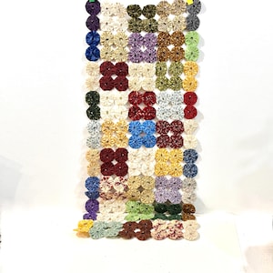 1930s Yo Yo Quilt, 26 x 13 inch Runner, Depression Era, Feed Sack Fabrics, Runner, Vintage Textiles