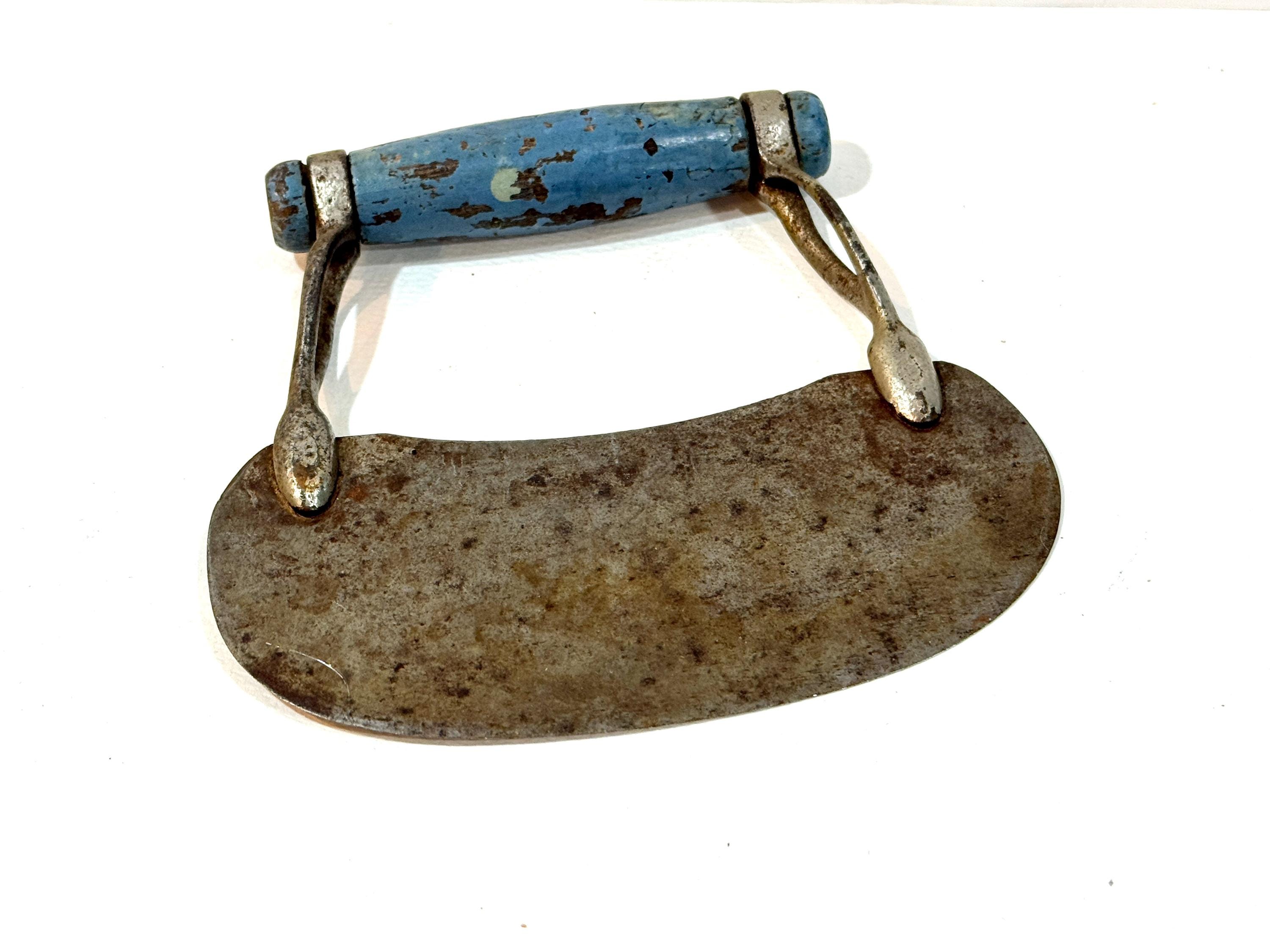 Vintage Wishbone Blade Food Chopper, Single Blade, Blue Wood Handle, Kitchen Primitive, 1910s Era, Hand Made, Farmhouse Decor, Gift for Her