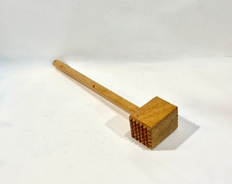 Vintage Wood Utensil,  Meat Tenderizer, 2 sided Mallet, 12 inches Long,  Farmhouse Decor, Rustic Kitchen, Retro 1980s Kitchen