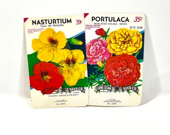 Vintage bloemzaadpakketten uit de jaren 60: LoneStar Seed Co. Ephemera