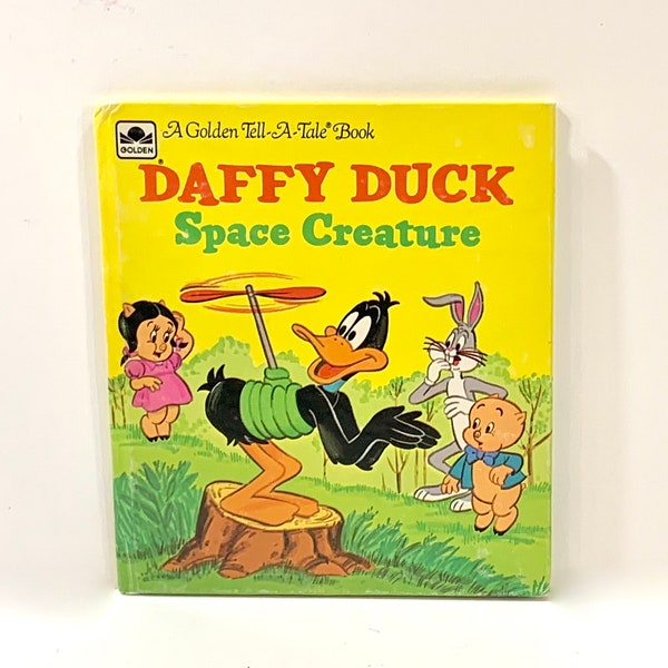 Vintage 1970s Daffy Duck Space Creature, Golden Tell A Tale Book, Classic Looney Tunes, mid Century, Gift for collector