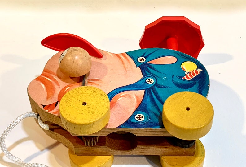 Vintage Fisher Price Pig Pinky No 695 First Version 1956 Nursery Decor Mid Century Toy Wood Pull Toy