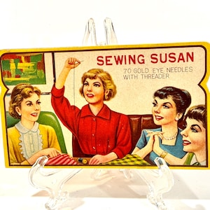 Vintage Nähen, Nadelbuch, Nadelpaket, Sewing Susan, Mid Century 1940er Jahre, Japan, Kitsch Werbung, Nähzimmer, Nadelsortiment