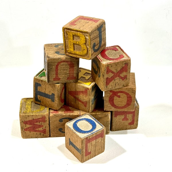 Vintage Wooden Children's Blocks, 11 Blocks, ABC Blocks, Photo Props, Nursery Decor, Children's Room Decor, Circa 1950s