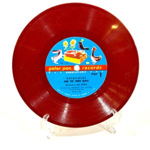 Peter Pan Records, 78RPM Record, Goldilocks and 3 Bears, Narrated Jack Arthur, Story Record, Fairytale, UNTESTED, Nursery Decor, Red Plastic
