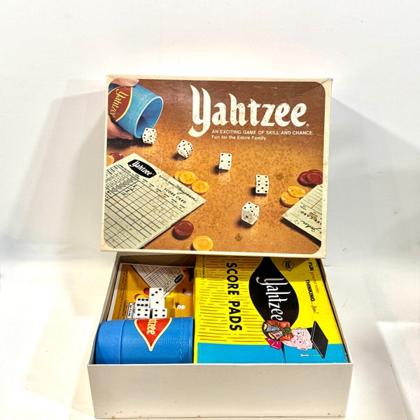 Vintage Yahtzee Game, Dice Game, Original Box, Family Game, Milton Bradley, ES. Lowe, 1970s Box, Score Pads 1950s, Game Night, Gift Idea