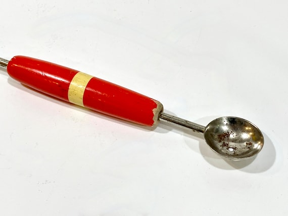 Vintage Kitchen, Melon Ball Scoop, Double Sided, Red and White