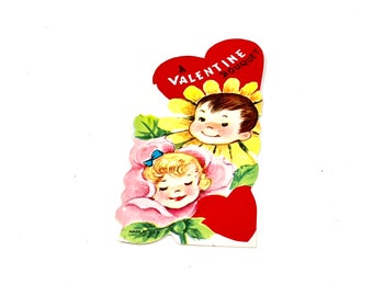 Vintage Anthropomorphe Blumen-Valentinstagkarte: Mid-Century Kitsch Ephemera