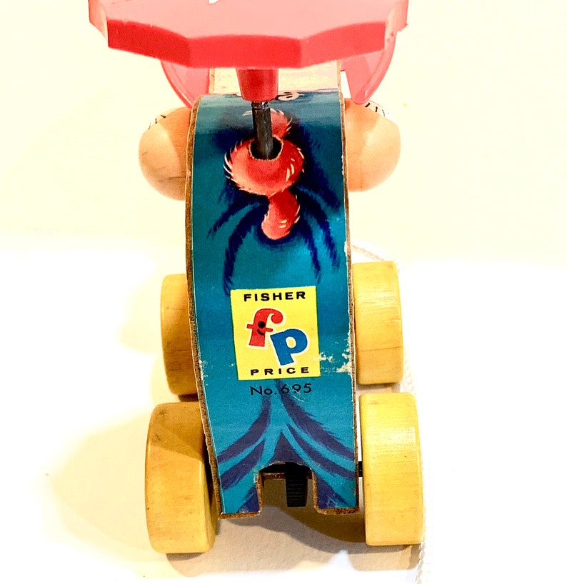 Vintage Fisher Price Pig Pinky No 695 First Version 1956 Nursery Decor Mid Century Toy Wood Pull Toy