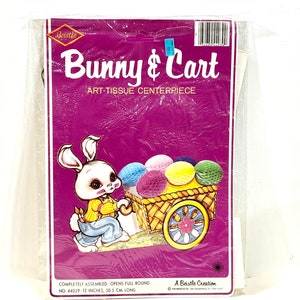 Vintage Easter, Beistle Bunny, Honeycomb, Easter Cart, Easter Centerpiece, Tissue Eggs, Mid Century Holiday, Farmhouse Decor, 1980s NOS