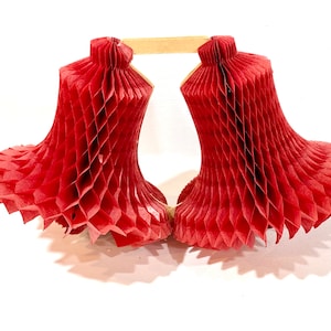 Vintage Red Honeycomb Christmas Bells: Mid Century Holiday Decor, Made in Denmark