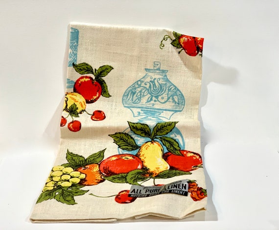 Vintage Kitchen Linen Tea Towel Fruit Print Hand Towel | Etsy