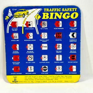 Tarjeta de bingo vintage, seguridad vial, Regal Games Mfg, Chicago, EE. UU., bingo de coche, tarjeta de juego, tarjeta deslizante, regalo para coleccionistas