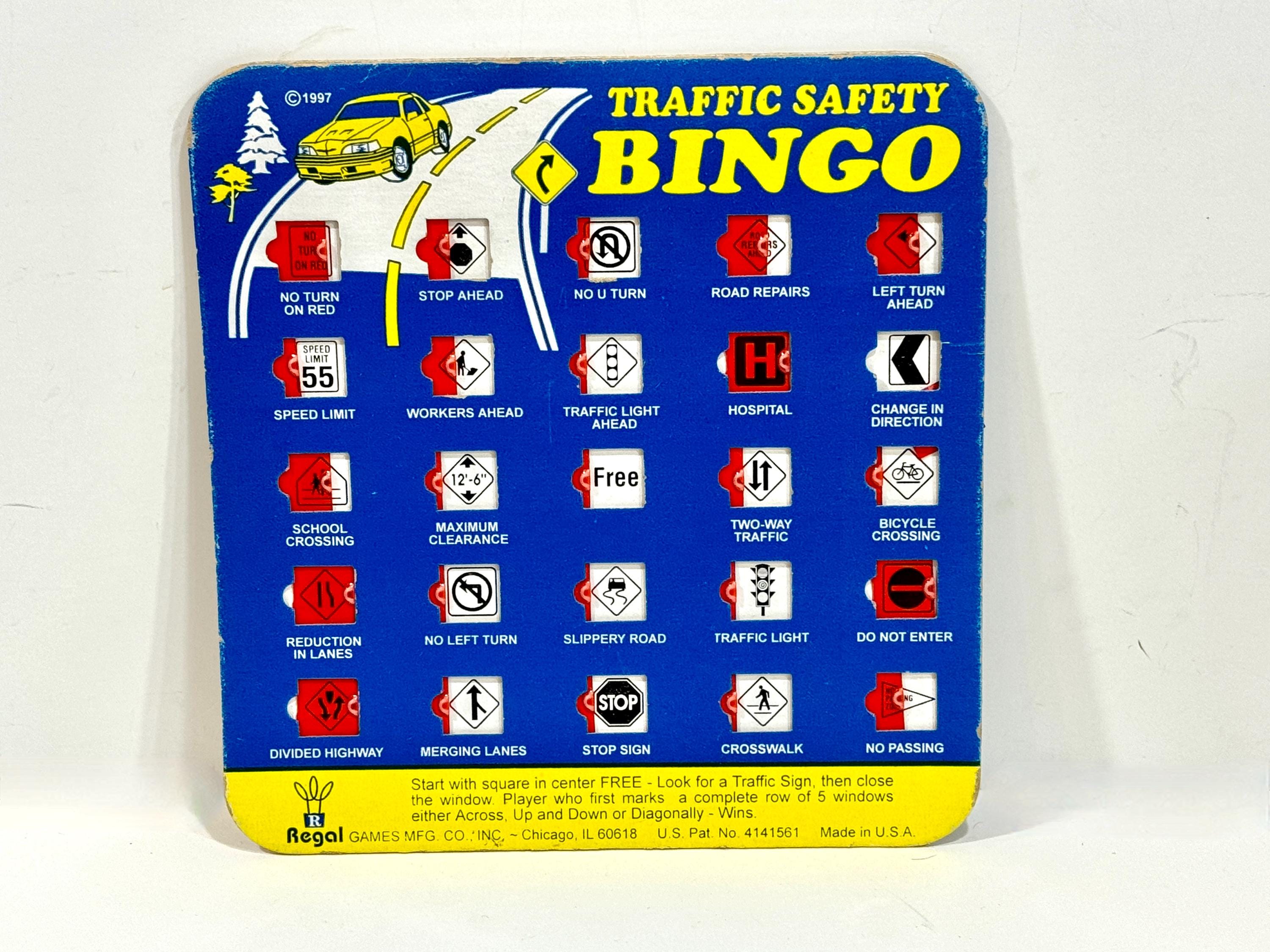 Vintage Bingo Card, Traffic Safety, Regal Games Mfg, Chicago USA, Car Bingo, Game Card, Slide Card, Man Cave, Gift for Collector
