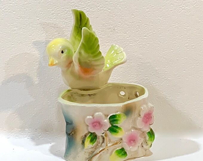 Vintage Bird Planter Pink Dogwood Floral Small Planter Mid Etsy