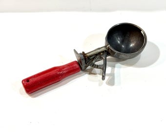 Vintage Scoop Master Ice Cream Scoop: Red Plastic Handle, 1950s Kitchen