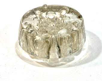 Vintage Domed Glass Flower Frog: 9-Hole Floral Arranger, Mid-Century Decor