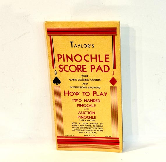 Vintage Score Pad Pinochle Instructions 3 to 4 Players Made in USA Used Pad 2 Handed Pinochle Card Game Game Night Taylors Score Pad Etsy