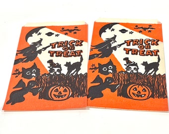 Vintage Halloween, Trick or Treat Bags, 2 Candy Bags, Mid Century Holiday, 1950s Halloween, Paper Ephemera, Halloween Decor, Gift Idea