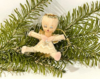 Christmas Angel, Spun Cotton, Shiny Brite, Mid Century Holiday, Vintage Christmas, Pink Angel Ornament, Estate Find, Made in Japan