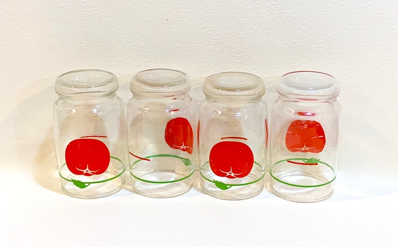 Farmhouse Kitchen Advertising Premium Set of Four 4 inch Mid Century Tomato Juice Vintage 1960s Swanky Swigs