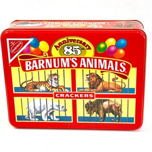 Vintage Animal Crackers, Barnum&#39;s Animals, Rectangular Tin, Nabisco Tin, 85th Anniversary, Farmhouse Decor, 1980s Tin
