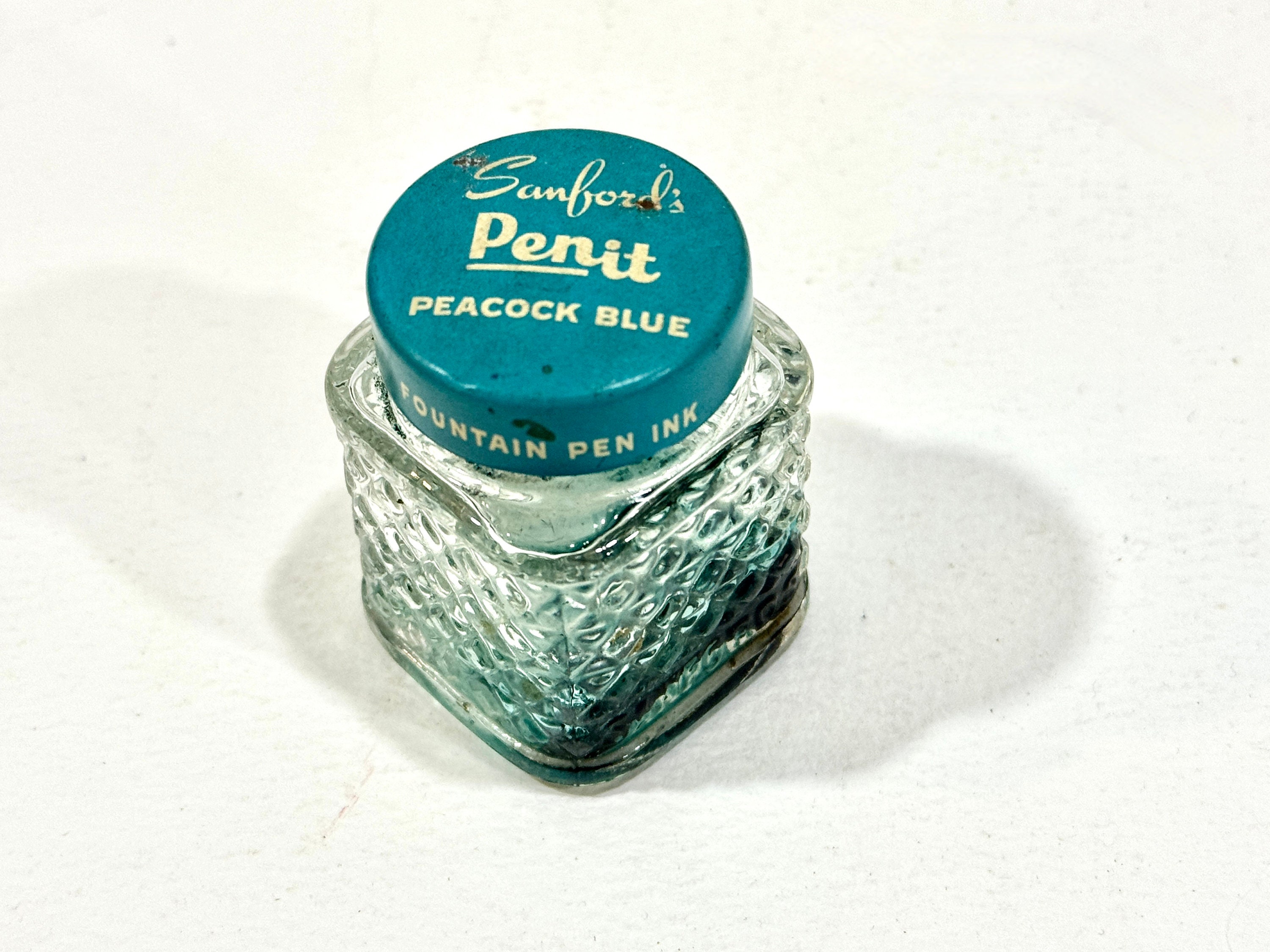 Vintage Ink Bottle, Sanford's Penit, Peacock Blue, Fountain Pen