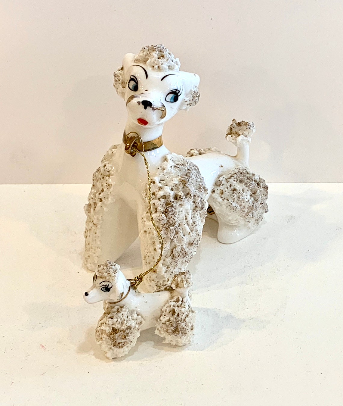 Vintage Ceramic Poodle With Pup on a Leash Poodle Figurine Etsy