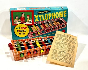 XLOPHONE Toy, Original Box, Scottie Made in USA, Colored Keys, Plays Real Music, Bar Zim Product, Song Shee included, Tin Litho, Gift Idea