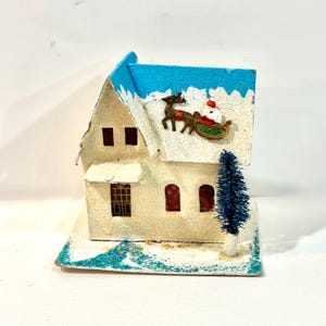 Casa di Natale vintage Putz: Babbo Natale sul tetto, realizzata in Giappone