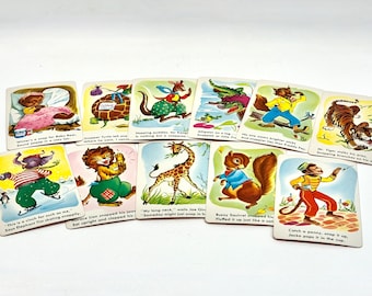 Vintage Snap, Card Game, Animal Cards Whitman's 1950s, Made in USA, 11 Animal Cards,  Collage Junk Journal, Craft Scrapbook. Mixed Media