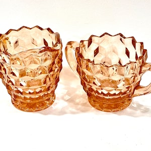 Pink Depression Glass  Cube Shape, Jeanette 1929-1933 Art Deco, Style Set, Cottage Chic, Tableware,, Farmhouse Decor, Gift for Her