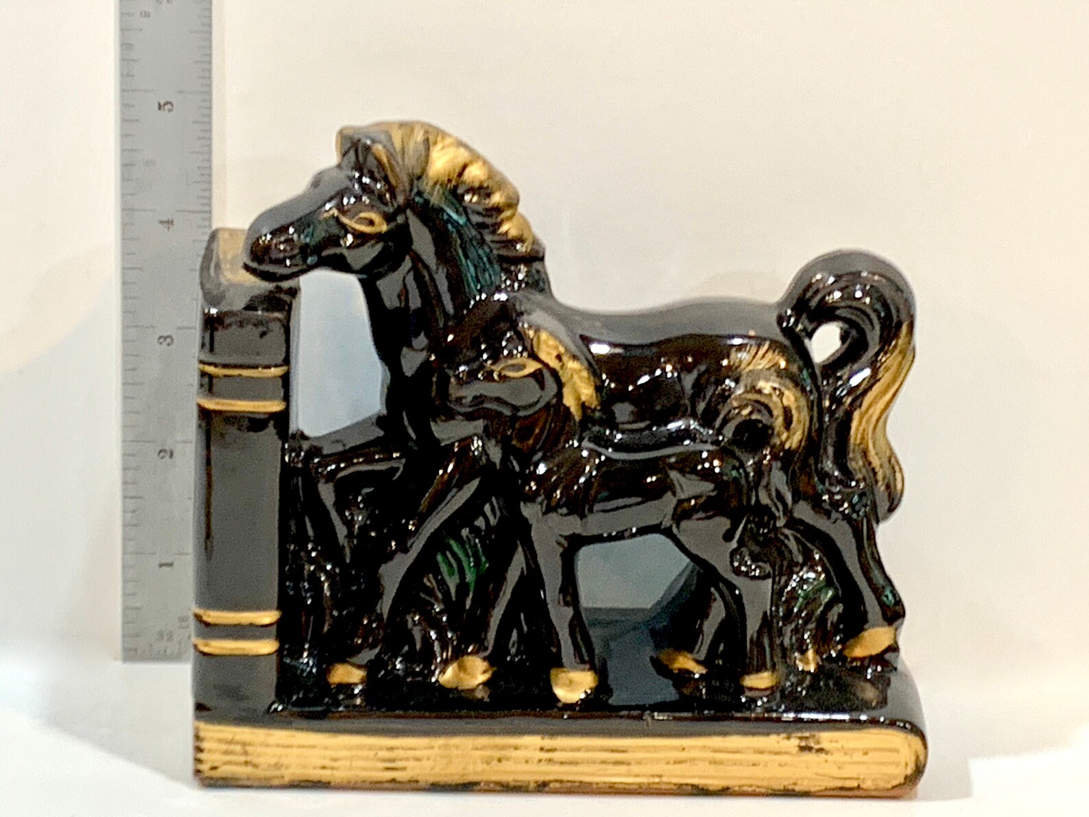 Vintage Horse Bookends Black Horses Mare and Colt Red Ware Etsy