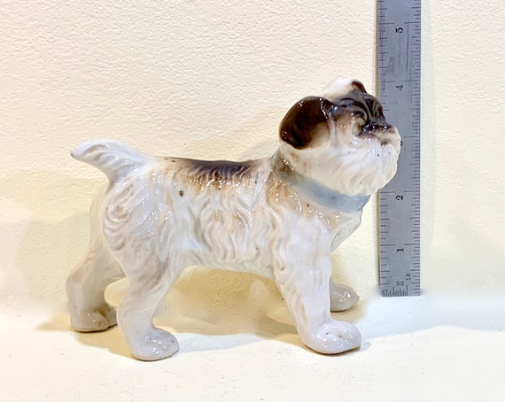 Beautiful Oriental Cute Ceramic Bull Dog Figurine Cute Brown White Color 6.5"