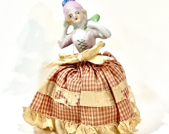 Antique Porcelain Half Doll Pin Cushion: 1920s Japan Collectible