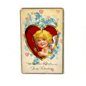 Carte postale vintage, Saint-Valentin victorienne, Cupidon en coeur, Pour me faire des noeuds, Romance d'amour, Pour collectionneur, Cadeau pour petite amie, Carte en relief