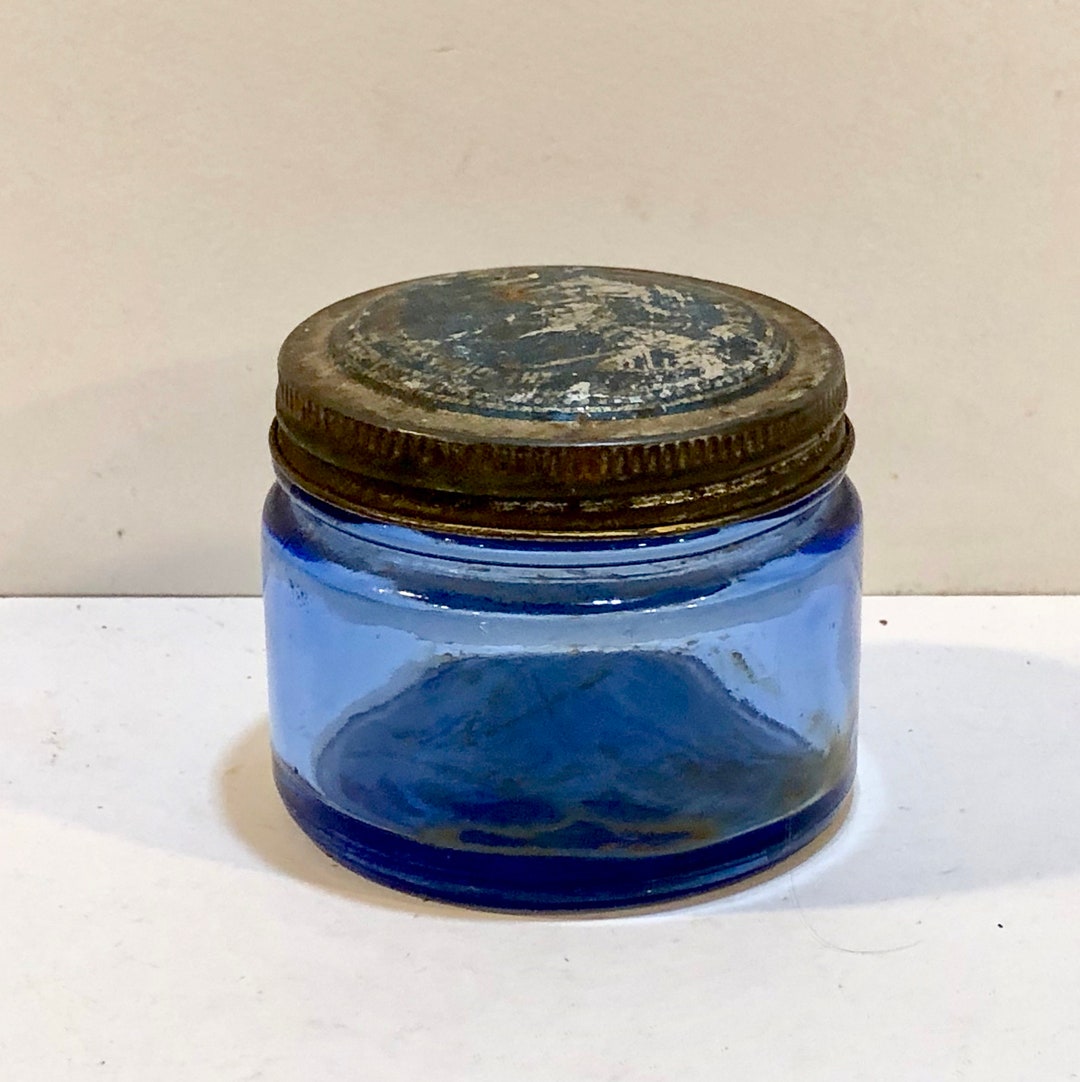 Vintage Cobalt Blue Jar, Noxzema Moisturizer, Original Lid, Mid Century